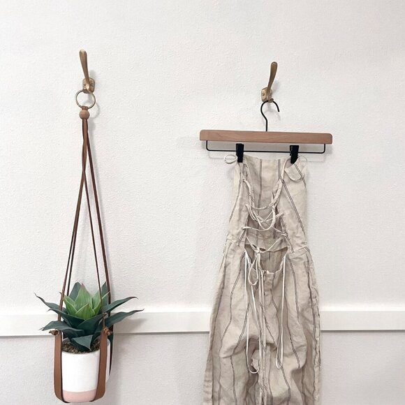 Reformation Jager Linen Natural Tan Black Stripe Jumpsuit Size 0 - Picture 4 of 8